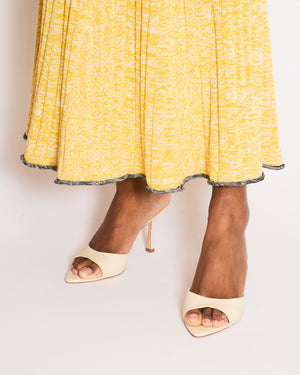 Joseph Yellow & White Knitted Maxi A-Line Skirt with Black Hem Detail Size XS (UK 6)
