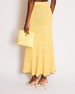 Joseph Yellow & White Knitted Maxi A-Line Skirt with Black Hem Detail Size XS (UK 6)