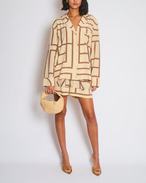 Toteme Silk Beige Long Sleeve Shirt and Shorts Set with Monogram Details Size XS (UK6)