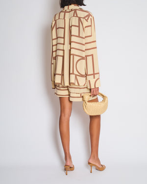 Toteme Silk Beige Long Sleeve Shirt and Shorts Set with Monogram Details Size XS (UK6)
