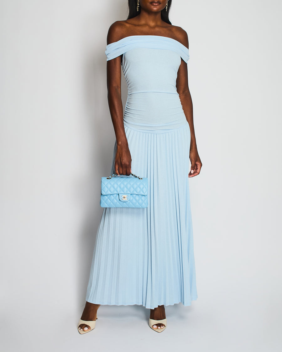 Lioness Field Of Dreams Baby Blue Maxi Dress with Off Shoulder Neckline Detail Size XXS (UK 4)