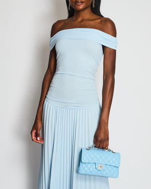 Lioness Field Of Dreams Baby Blue Maxi Dress with Off Shoulder Neckline Detail Size XXS (UK 4)