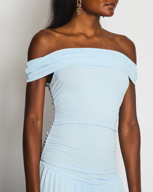 Lioness Field Of Dreams Baby Blue Maxi Dress with Off Shoulder Neckline Detail Size XXS (UK 4)
