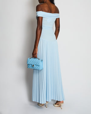 Lioness Field Of Dreams Baby Blue Maxi Dress with Off Shoulder Neckline Detail Size XXS (UK 4)