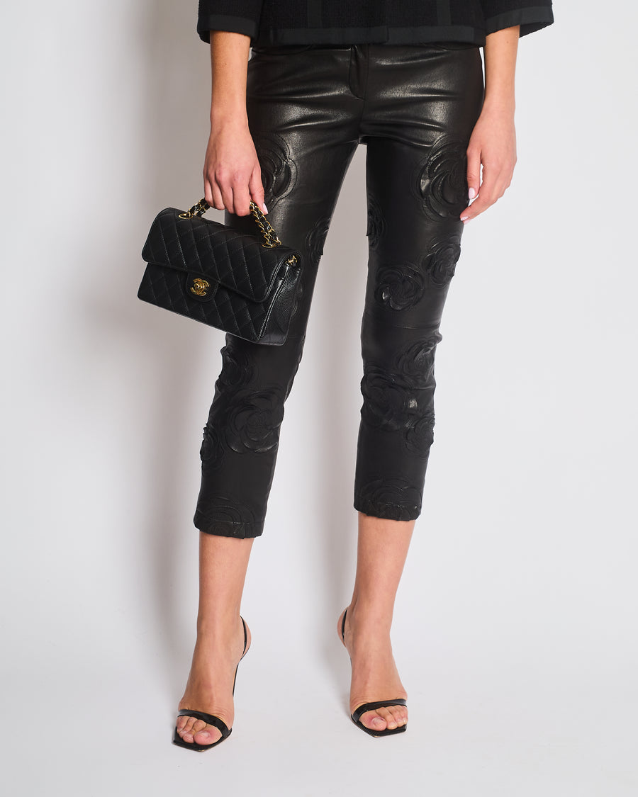 Chanel FW/2010 Black Leather Camellia Leather Pants Size FR 36 (UK 8) RRP: £4,170