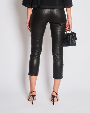 Chanel FW/2010 Black Leather Camellia Leather Pants Size FR 36 (UK 8) RRP: £4,170