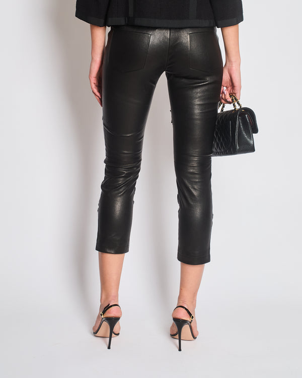 Chanel FW/2010 Black Leather Camellia Leather Pants Size FR 36 (UK 8) RRP: £4,170