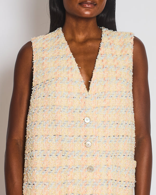 Chanel 25/P Pastel Yellow, Blue, and Pink Gilet with CC Logo Buttons Size FR 38 (UK 10)