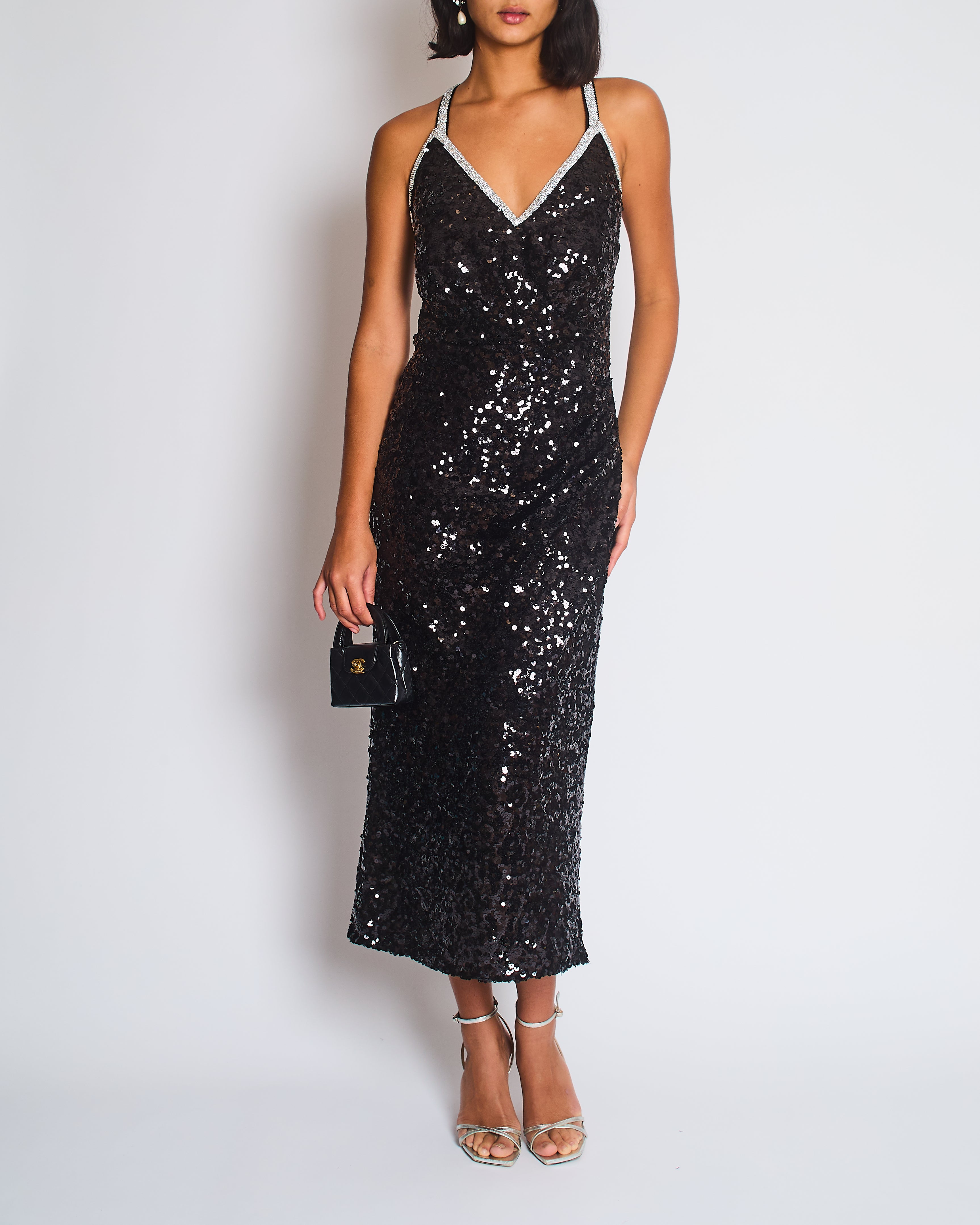 Dolce & Gabbana Exclusive Black Sequin Midi Dress with Embellished