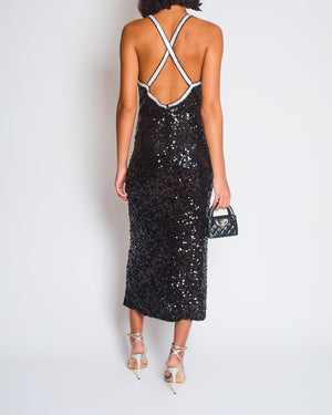 Dolce & Gabbana Exclusive Black Sequin Midi Dress with Embellished Strap Detail Size IT 48 (UK 16)