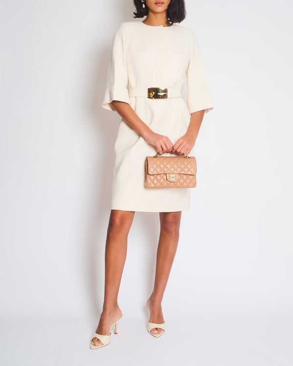 Gucci Cream Mini Dress with Gold Belt Detail Size IT 40 (UK 8)