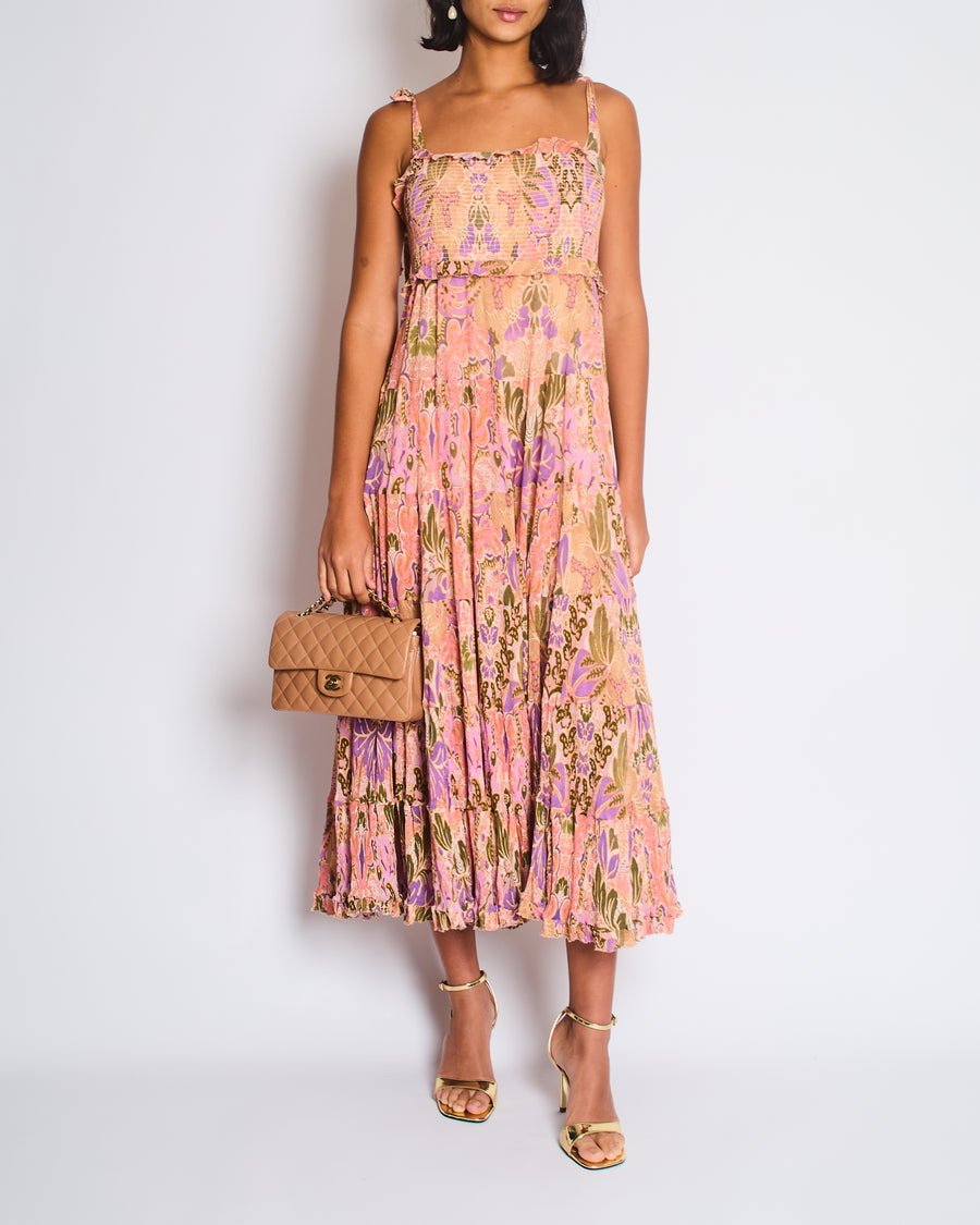 Zimmermann Pink Floral Strap Floral Midi Dress Size 4 (UK 16)