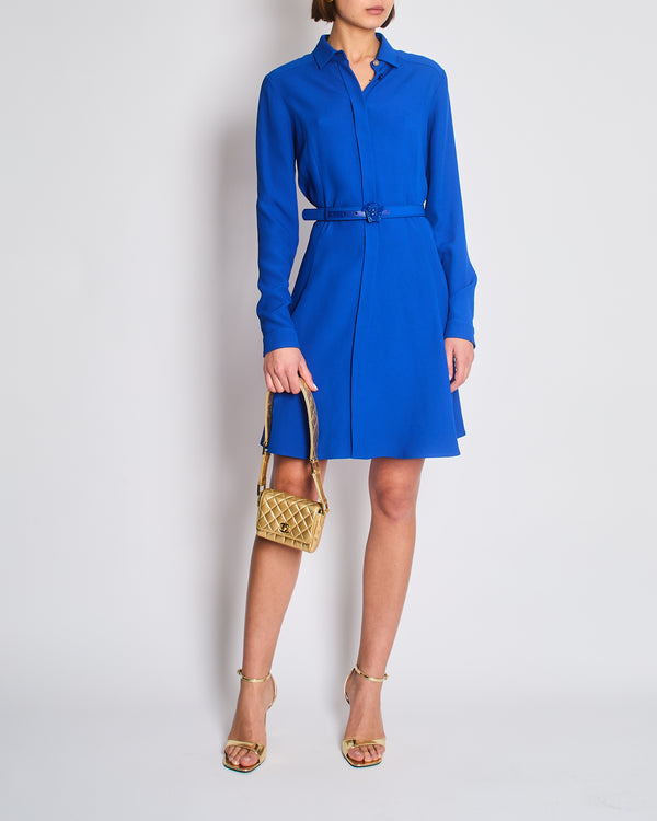 Versace Electric Blue Shirt Dress with Medusa Buckle Belt Size IT 42 (UK 10)