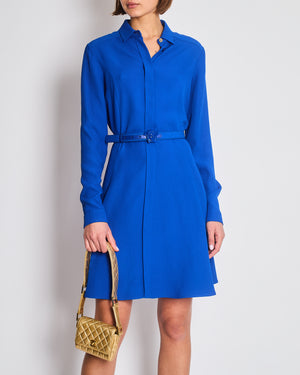 Versace Electric Blue Shirt Dress with Medusa Buckle Belt Size IT 42 (UK 10)