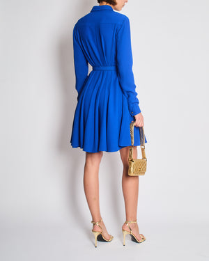 Versace Electric Blue Shirt Dress with Medusa Buckle Belt Size IT 42 (UK 10)