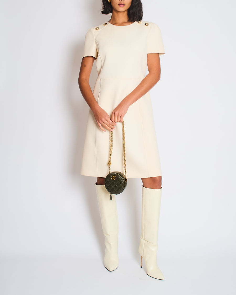 Prada Cream Short Sleeve Midi Dress with Pocket Detail Size IT 44 (UK 12)