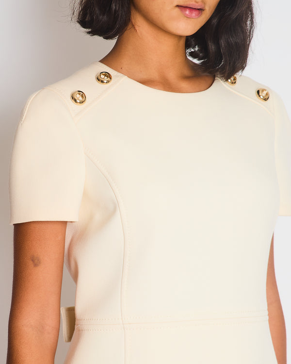 Prada Cream Short Sleeve Midi Dress with Pocket Detail Size IT 44 (UK 12)