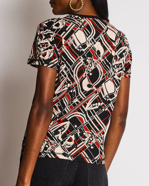 Hermès En Desordre et Chaines Black, Red, and Cream Chain T-Shirt Size FR 40 (UK 12)