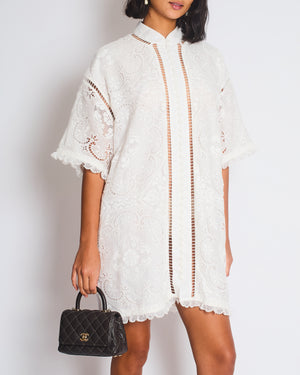 Zimmermann Laurel Lace Shirt Buttoned Dress in Ivory White Size 1 (UK 10)