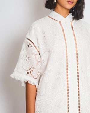 Zimmermann Laurel Lace Shirt Buttoned Dress in Ivory White Size 1 (UK 10)
