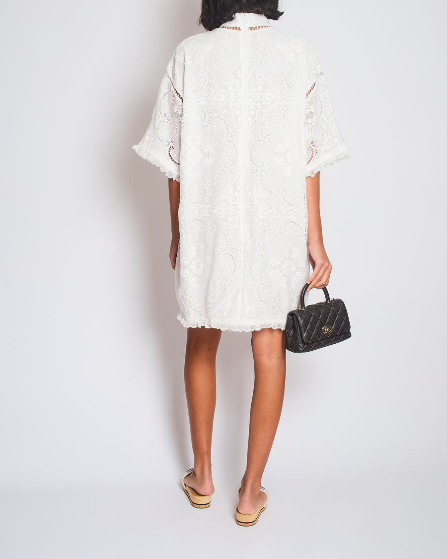 Zimmermann Laurel Lace Shirt Buttoned Dress in Ivory White Size 1 (UK 10)