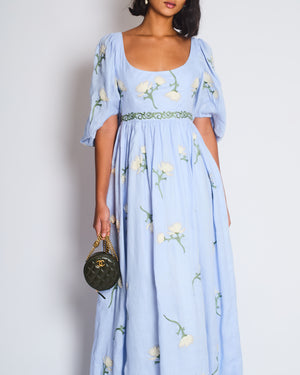 Agua by Agua Bendita Viviane Floral Linen Maxi Blue Dress Size S (UK 8)