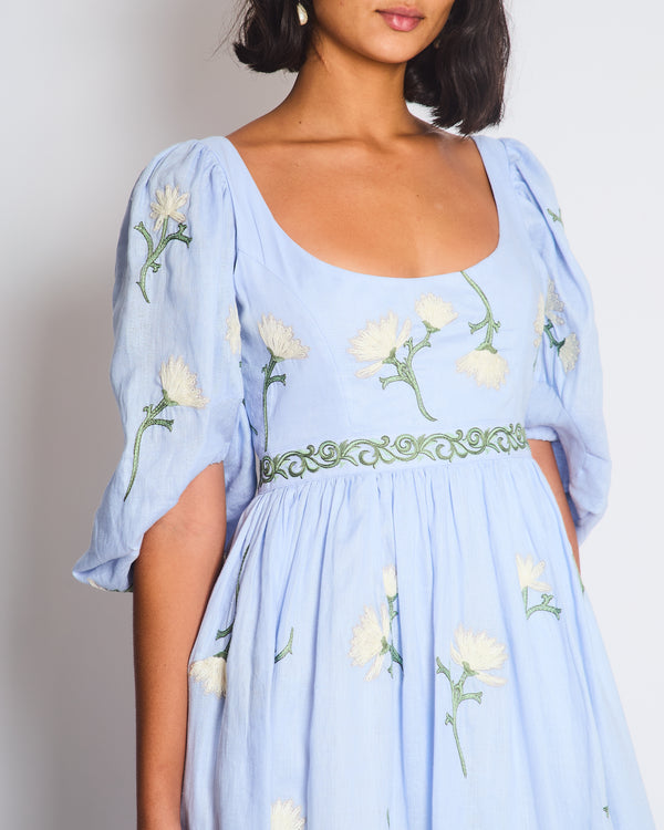 Agua by Agua Bendita Viviane Floral Linen Maxi Blue Dress Size S (UK 8)