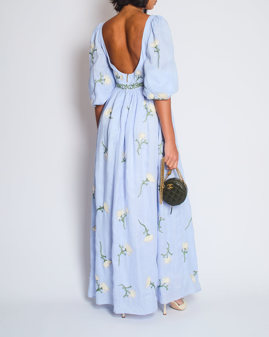 Agua by Agua Bendita Viviane Floral Linen Maxi Blue Dress Size S (UK 8)