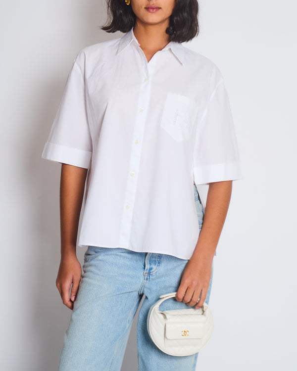 Fendi White Short-Sleeve Bowling Shirt with Logo Detail Size IT 40 (UK 8)