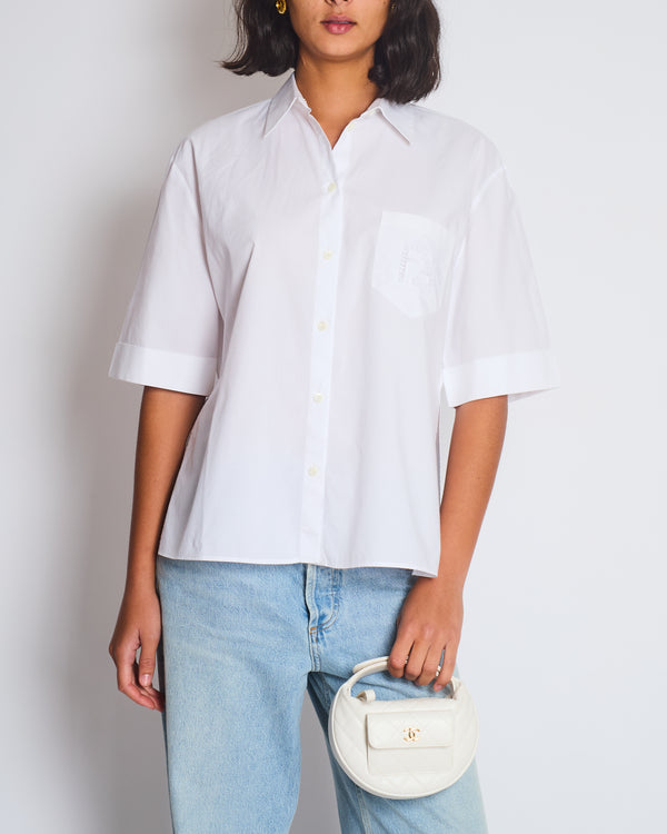 Fendi White Short-Sleeve Bowling Shirt with Logo Detail Size IT 40 (UK 8)