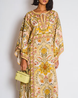 Zimmermann Laurel Floral Linen Kaftan Dress With Tie Detail Size 0 (UK 8)