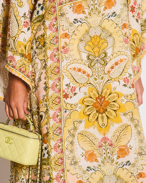 Zimmermann Laurel Floral Linen Kaftan Dress With Tie Detail Size 0 (UK 8)