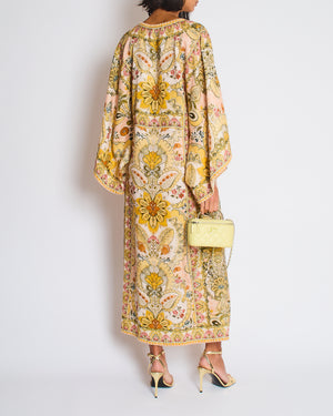 Zimmermann Laurel Floral Linen Kaftan Dress With Tie Detail Size 0 (UK 8)