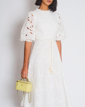 Zimmermann Lola Embroidered Ramie White Midi Dress Size 0 (UK 8)