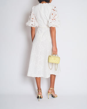 Zimmermann Lola Embroidered Ramie White Midi Dress Size 0 (UK 8)