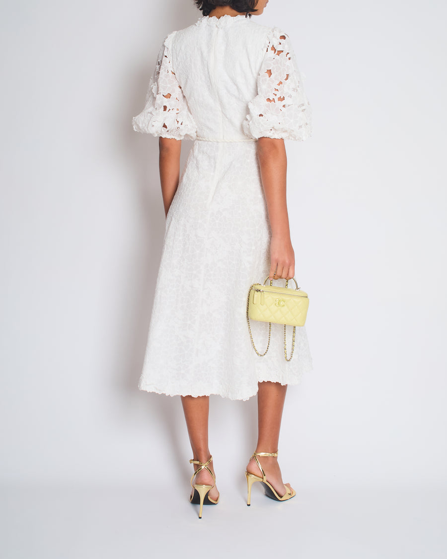 Zimmermann Lola Embroidered Ramie White Midi Dress Size 0 (UK 8)