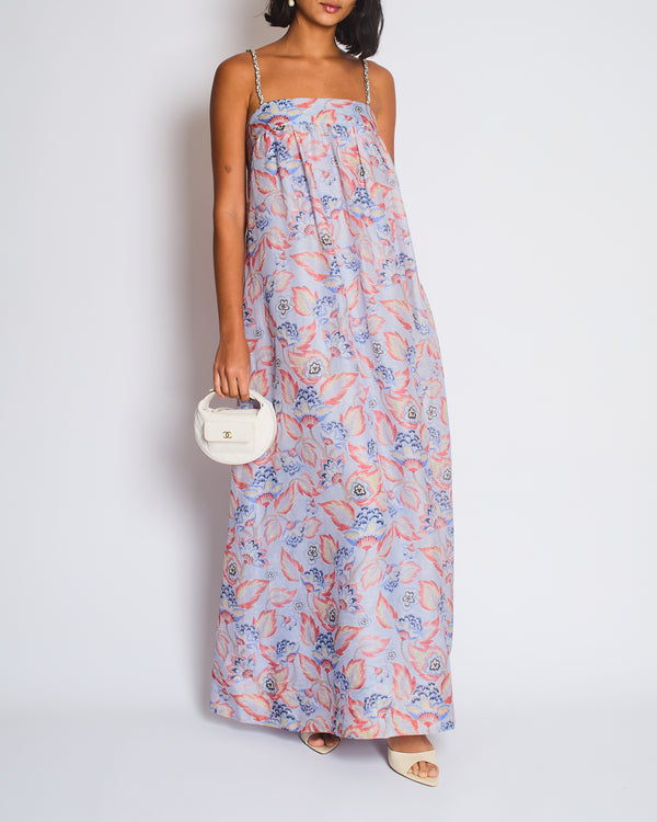 Zimmermann Blue Floral Print Maxi Dress with Embellished Straps Size 0 (UK 8)
