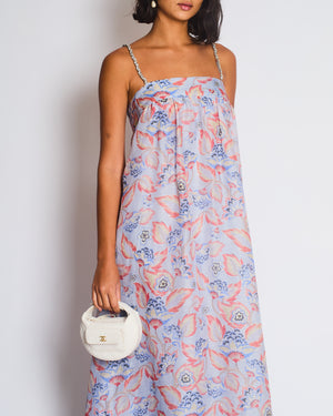 Zimmermann Blue Floral Print Maxi Dress with Embellished Straps Size 0 (UK 8)