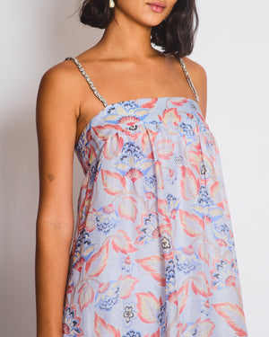 Zimmermann Blue Floral Print Maxi Dress with Embellished Straps Size 0 (UK 8)