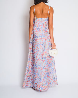 Zimmermann Blue Floral Print Maxi Dress with Embellished Straps Size 0 (UK 8)