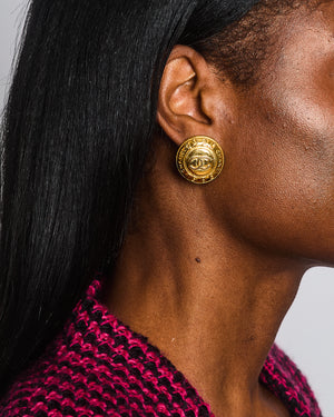 Chanel Vintage Gold Classic Round Clip-On Earrings with Gold CC Logo