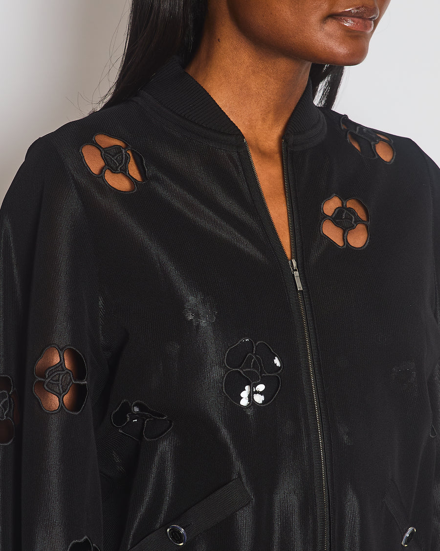 Chanel Black Laser Cut Camellia Bomber Jacket Size FR 36 (UK 8)