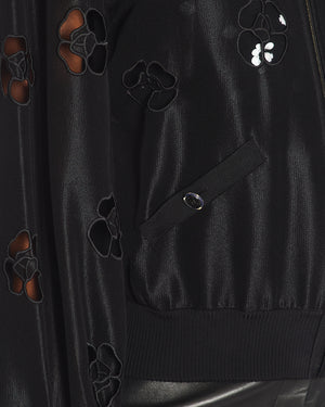 Chanel Black Laser Cut Camellia Bomber Jacket Size FR 36 (UK 8)