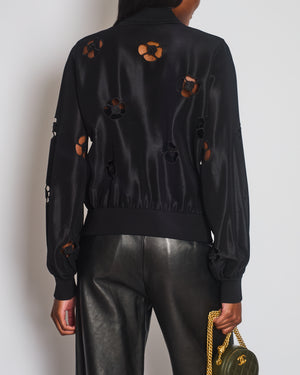 Chanel Black Laser Cut Camellia Bomber Jacket Size FR 36 (UK 8)
