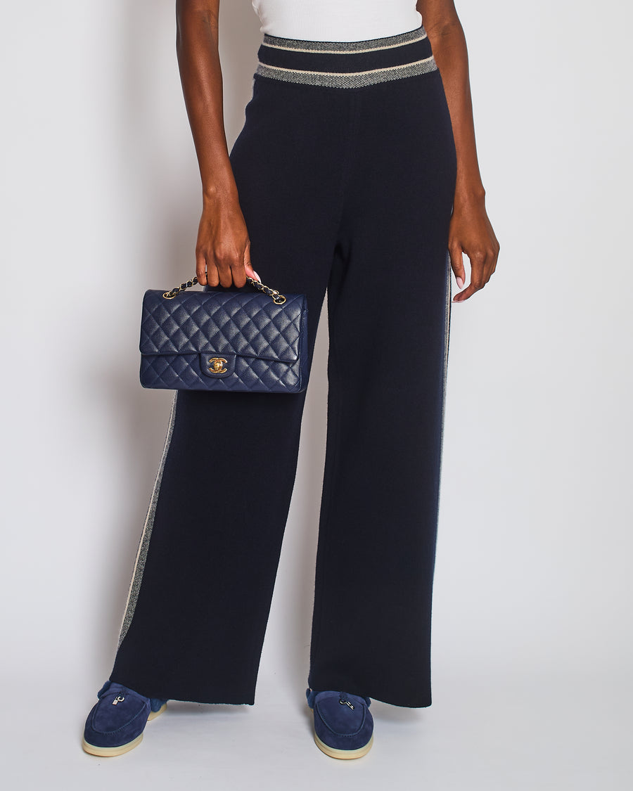 Christian Dior Navy Cashmere Logo Trousers Size FR 40 (UK 12)