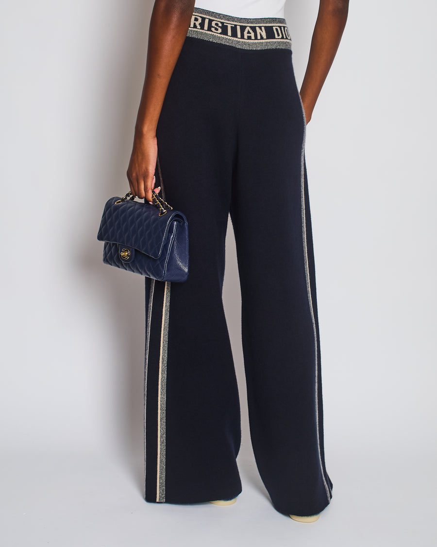 Christian Dior Navy Cashmere Logo Trousers Size FR 40 (UK 12)