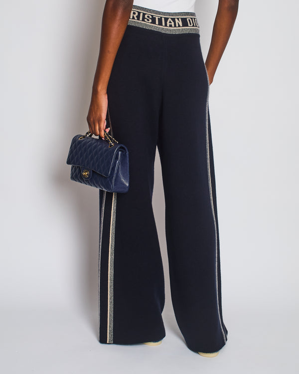 Christian Dior Navy Cashmere Logo Trousers Size FR 40 (UK 12)