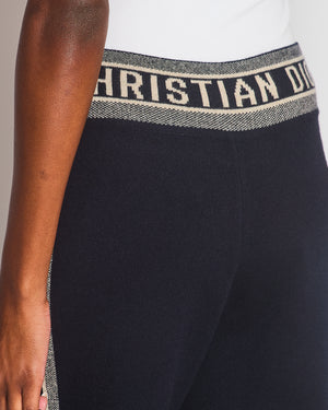 Christian Dior Navy Cashmere Logo Trousers Size FR 40 (UK 12)
