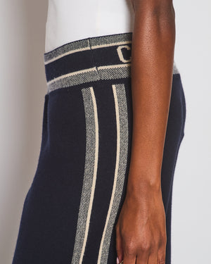 Christian Dior Navy Cashmere Logo Trousers Size FR 40 (UK 12)