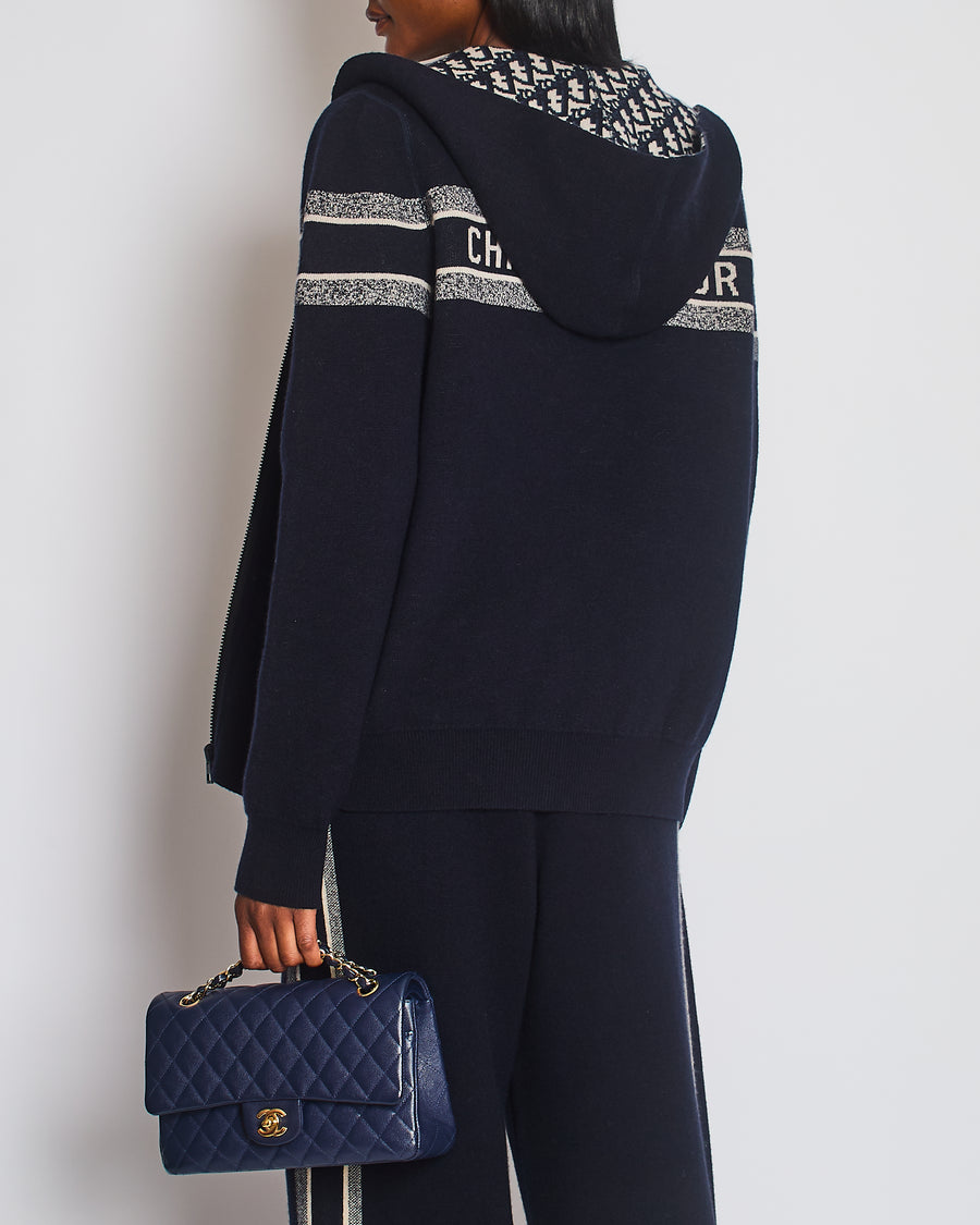 Christian Dior Navy Cashmere Reversible Monogram Zip-Up Jumper FR 42 (UK 14)